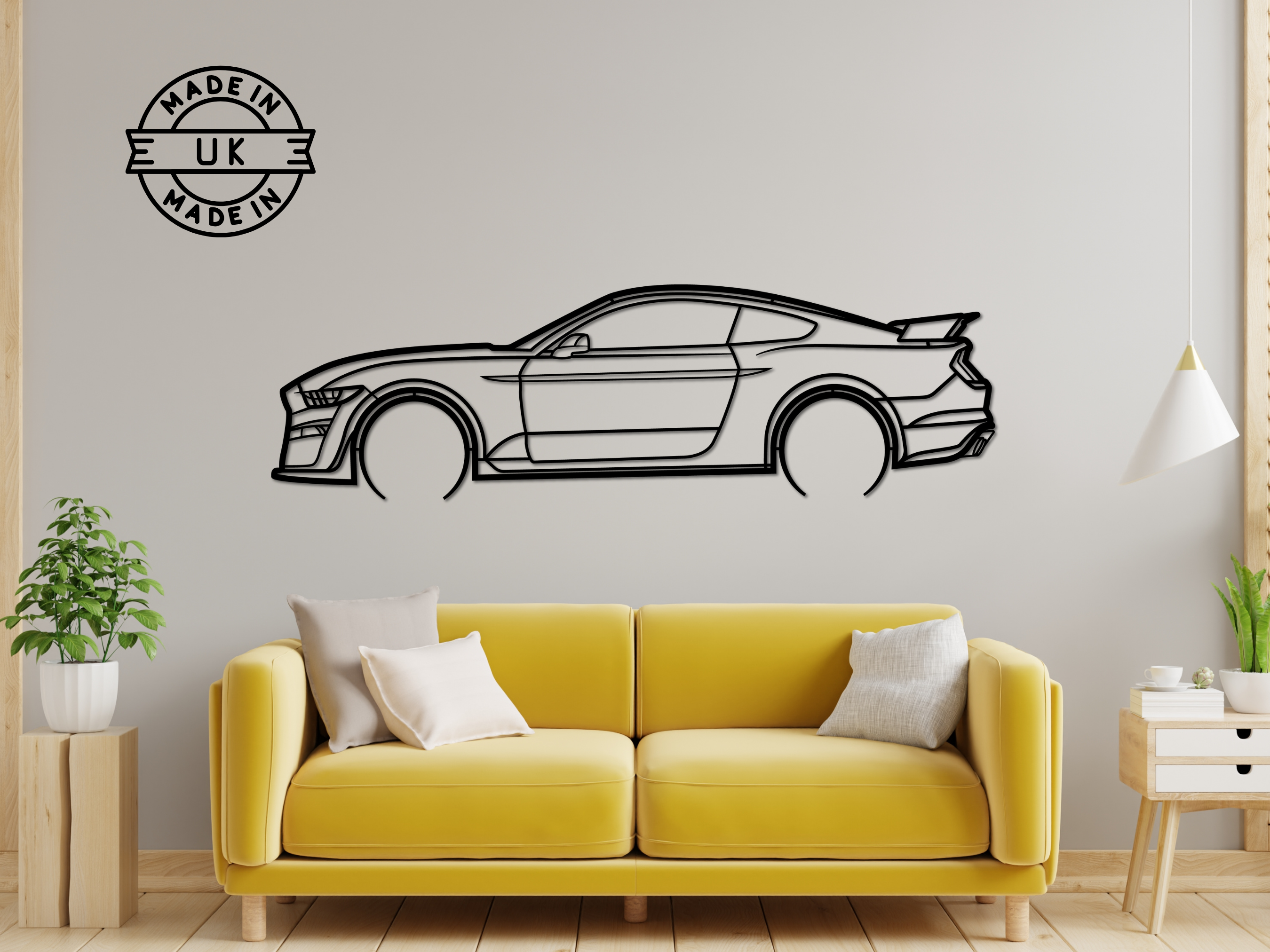 DecoSoul Mustang Metal Wall Art - Automotive Silhouette Line Decor For Garage, Man Cave | Black Powder-Coated Steel, 35 X 8 Inches