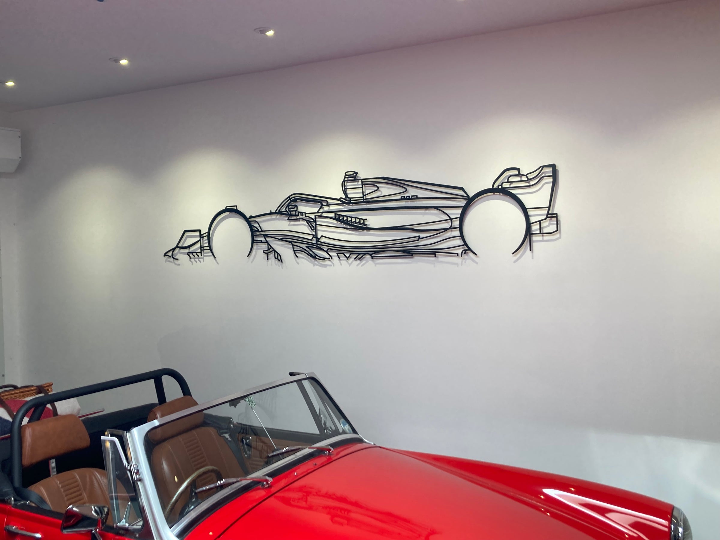 Formula One metal car silhoutte wall art, Modern garage feature, mercedes W14, Lewis Hamilton
