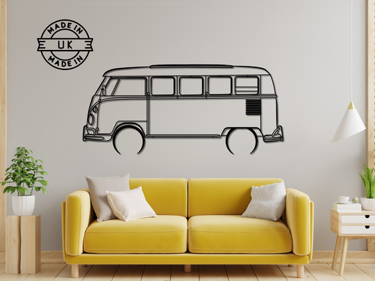 T1 Split Screen Micro Bus, Detailed Silhouette Metal Wall Art