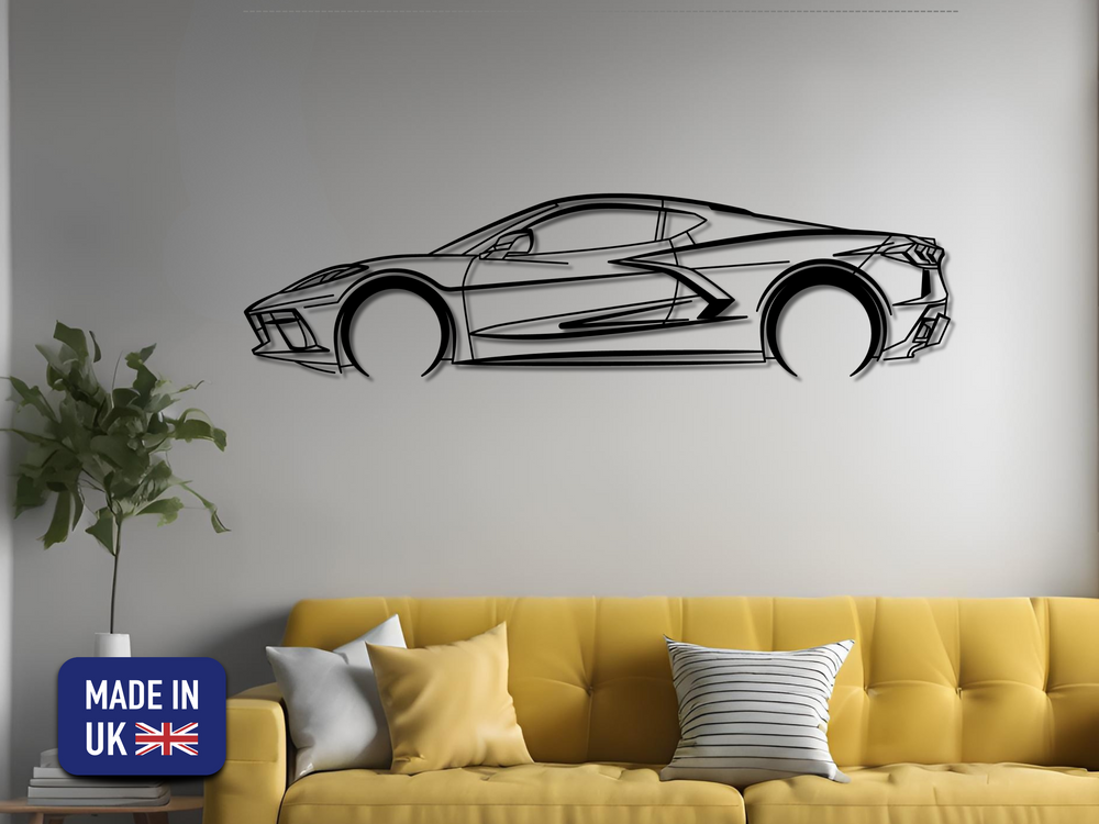 Corvette C8, Detailed Silhouette Metal Wall Art