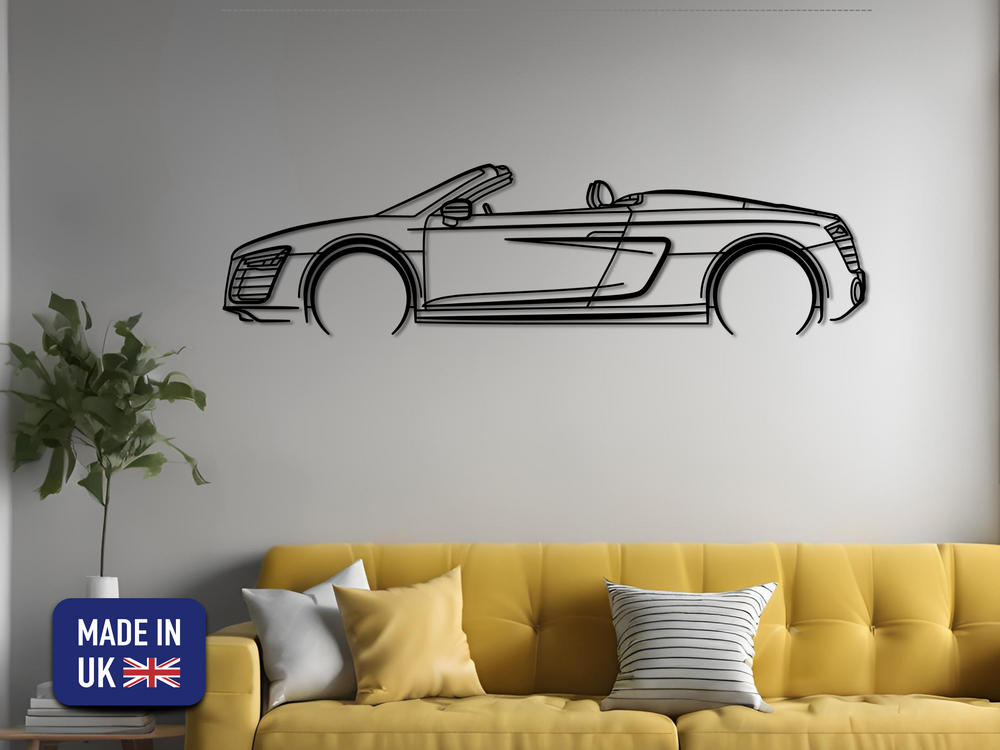 R8 Spyder, Detailed Silhouette Metal Wall Art