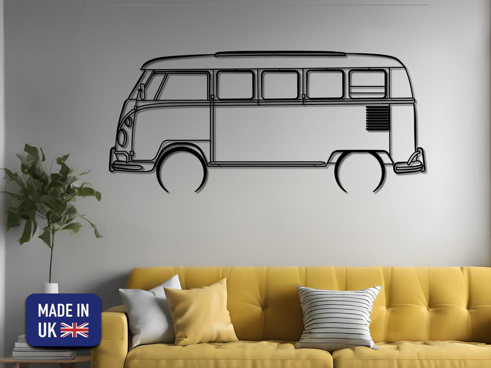 T1 Split Screen Micro Bus, Detailed Silhouette Metal Wall Art