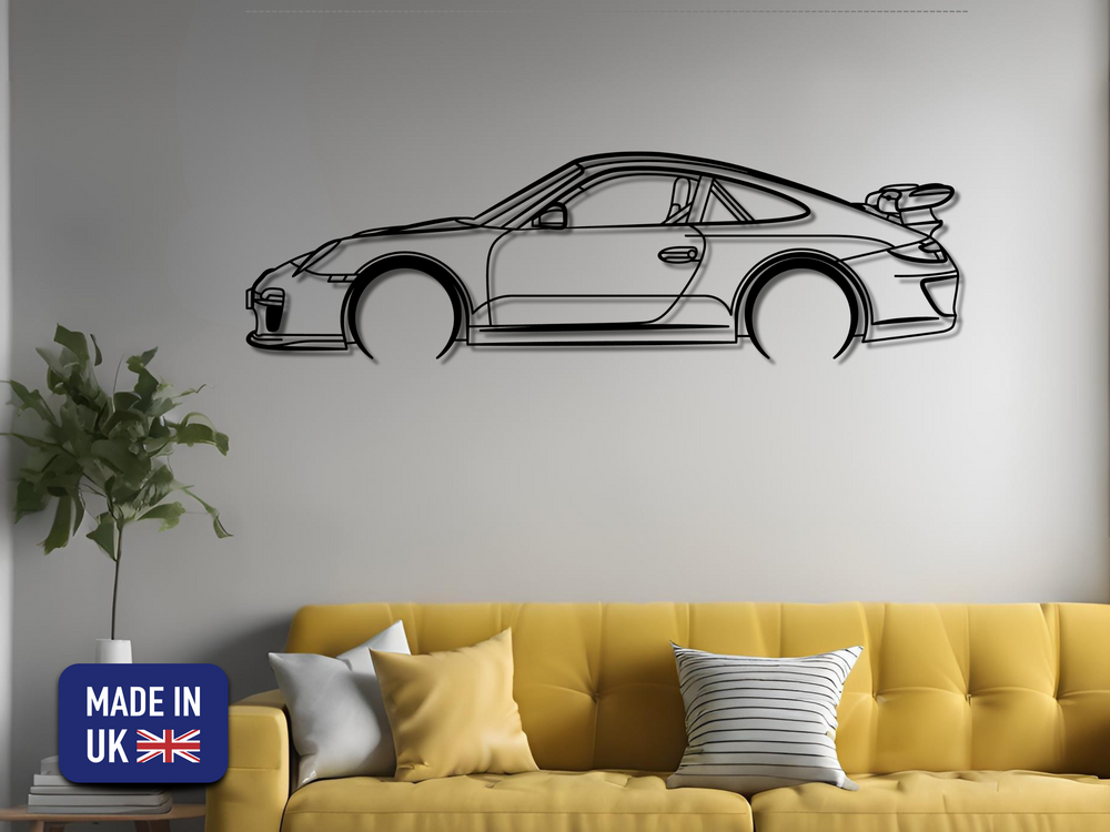 997.2 GT3 Clubsport, Detailed Silhouette Metal Wall Art