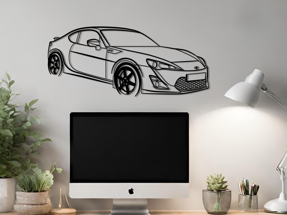 GT86 Front Angle, Detailed angle Silhouette Metal Wall Art