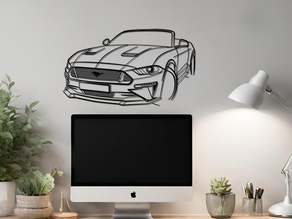 Mustang Cabriolet Front Angle, Detailed Silhouette Metal Wall Art