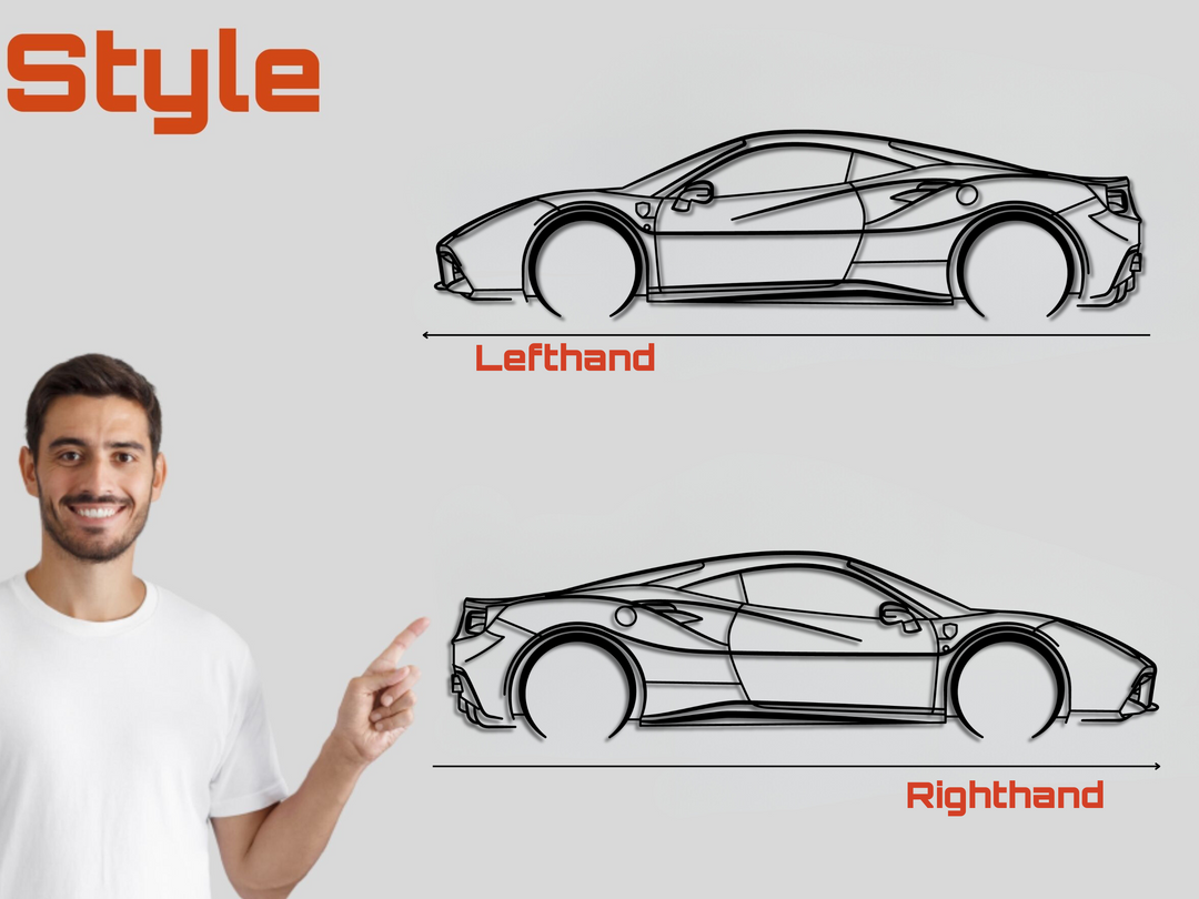 488 GTB, Detailed Silhouette Metal Wall Art