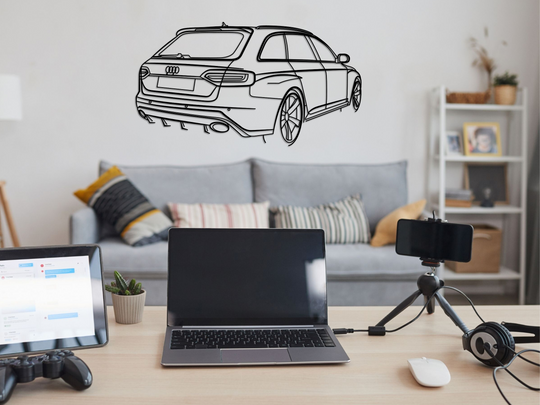 RS4 B8 Avant Rear Angle, Detailed Silhouette Metal Wall Art