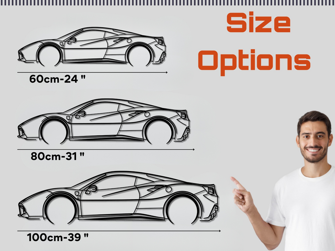 488 GTB, Detailed Silhouette Metal Wall Art