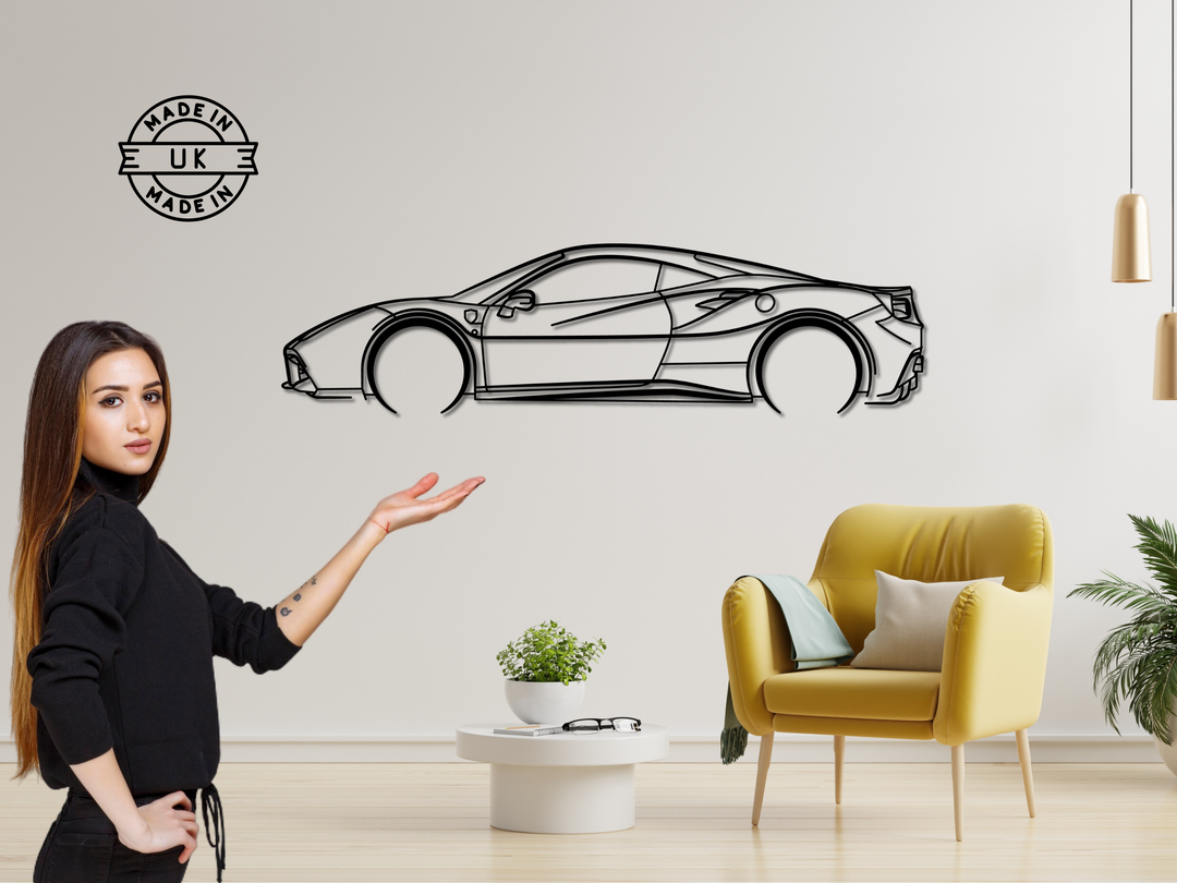 488 GTB, Detailed Silhouette Metal Wall Art