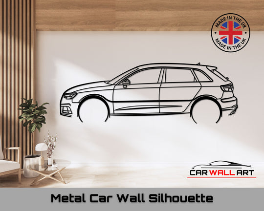 Audi A3 8V Sportback Metal car silhouette wall art, side view