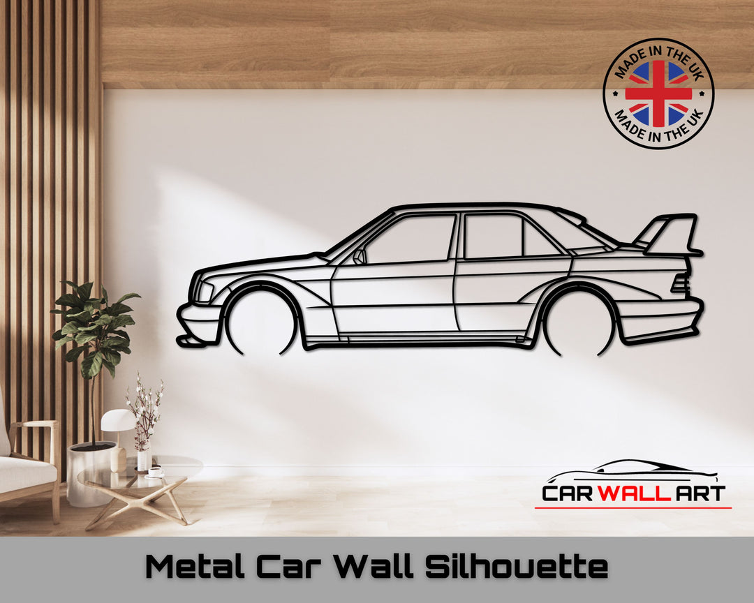 Mercedes 190 E Metal car silhouette wall art, Buy, Order, Car wall art uk, side view