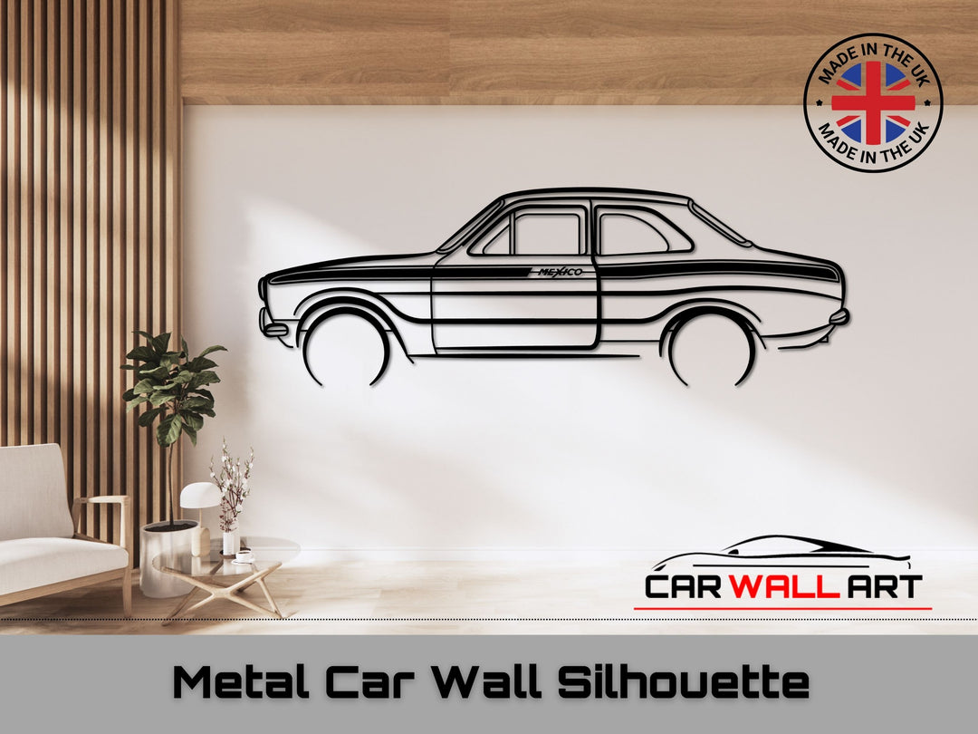 Ford Escort Mexico car silhouette wall art, metal side view