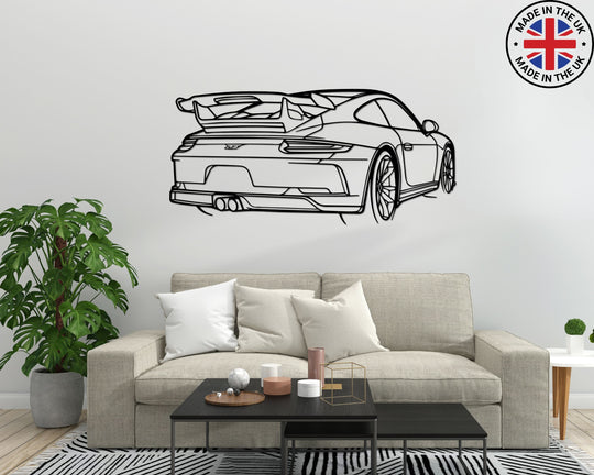 911 GT3 (991) Rear Angle, Silhouette Metal Wall Art