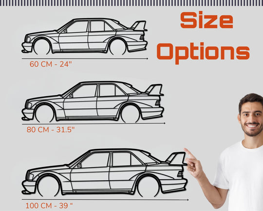 Mercedes 190 E Metal car silhouette wall art, Buy, Order, Car wall art uk, size options