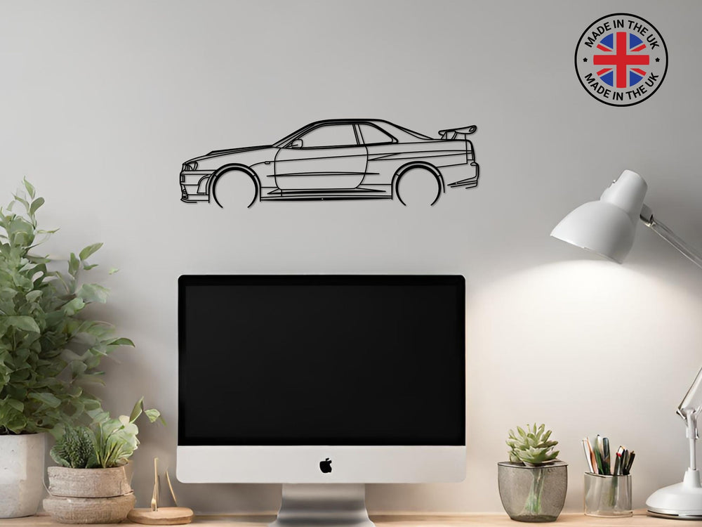 Skyline GTR 34, Detailed Silhouette Metal Wall Art