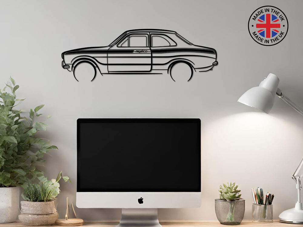 Ford Escort Mexico car silhouette wall art, metal office desk hanging
