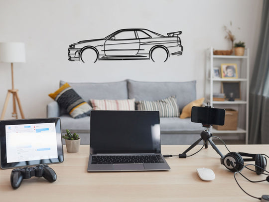 Skyline GTR 34, Detailed Silhouette Metal Wall Art