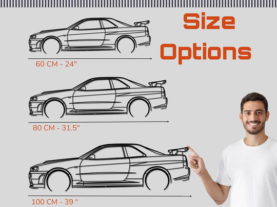 Skyline GTR 34, Detailed Silhouette Metal Wall Art