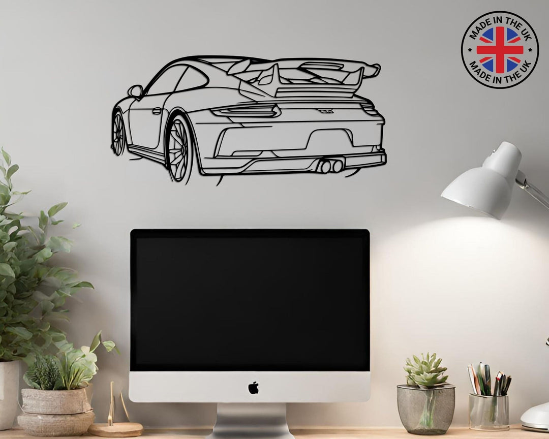 911 GT3 (991) Rear Angle, Silhouette Metal Wall Art