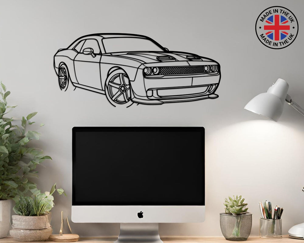 Challanger SRT 2023 front Angle, Silhouette Metal Wall Art