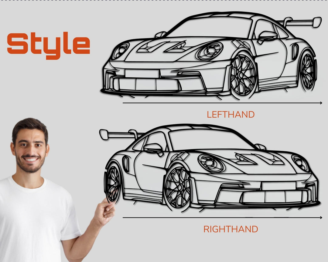 911 GT3 RS (992) Front Angle, Silhouette Metal Wall Art