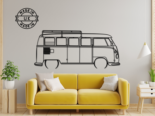 Modified T1 Split Screen Micro Bus, Detailed Silhouette Metal Wall Art