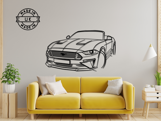 Mustang Cabriolet Front Angle, Detailed Silhouette Metal Wall Art