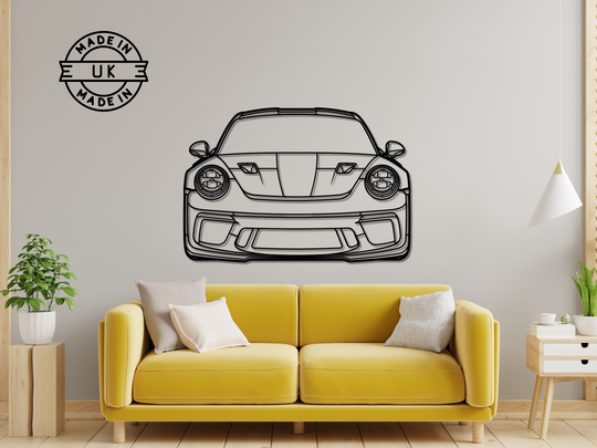911 GT3 RS (991.2) Front Angle, Detailed Silhouette Metal Wall Art