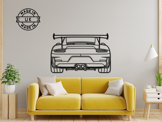 911 GT3 RS (991.2) Rear Angle, Detailed Silhouette Metal Wall Art