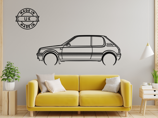 205 GTI, Detailed Silhouette Metal Wall Art