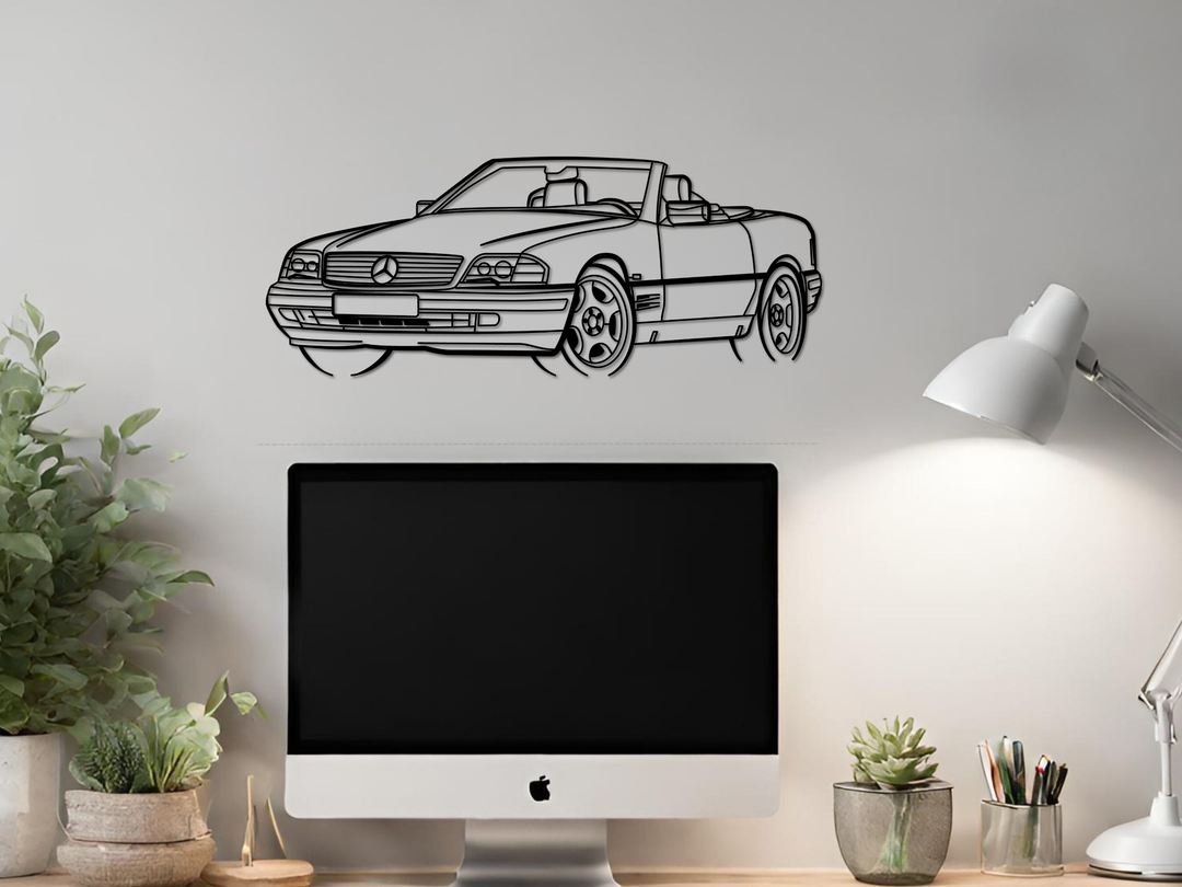 SL320 ( R129) Front Angle, Detailed Silhouette Metal Wall Art