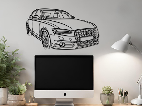 A6 S-line C7 Front Angle, Detailed angle Silhouette Metal Wall Art