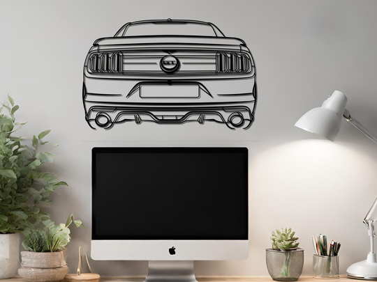 Mustang GT Rear Angle, Detailed Silhouette Metal Wall Art