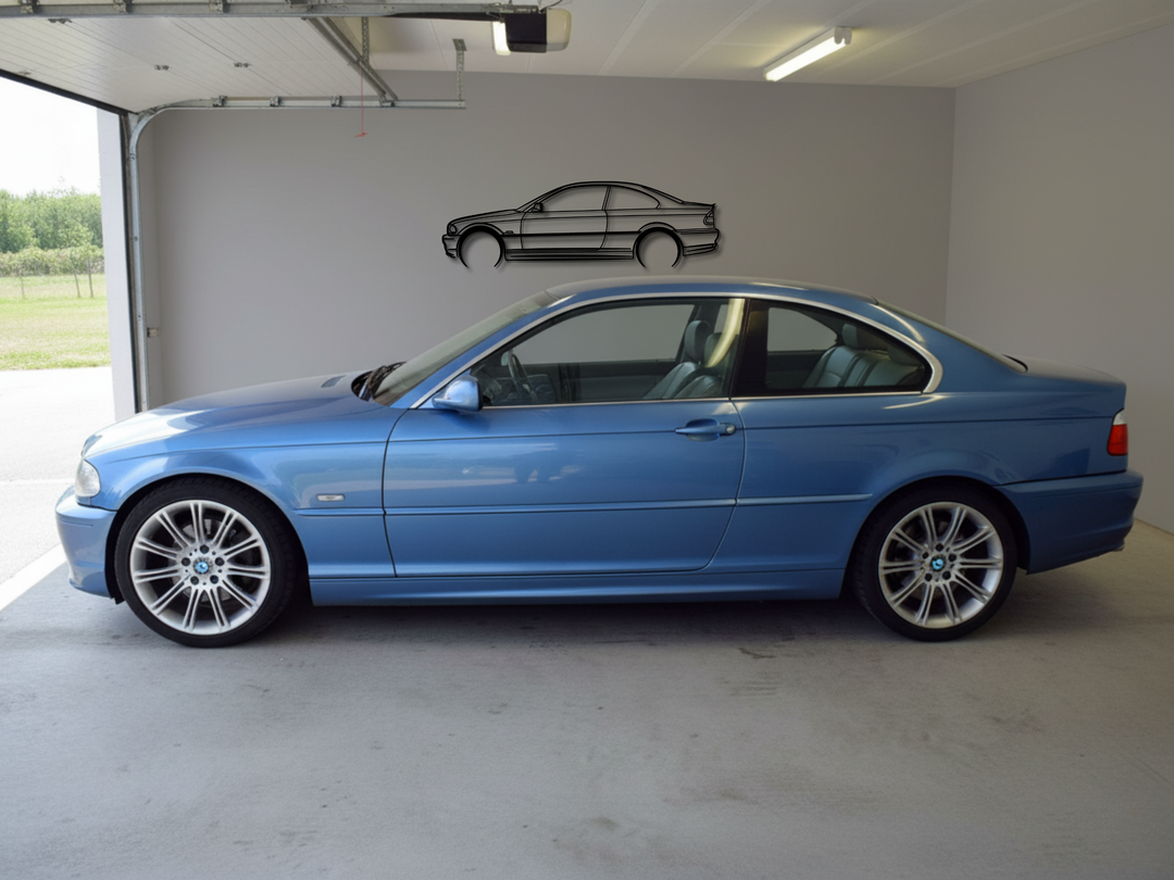 E46 M Sport Coupe, Detailed Silhouette Metal Wall Art