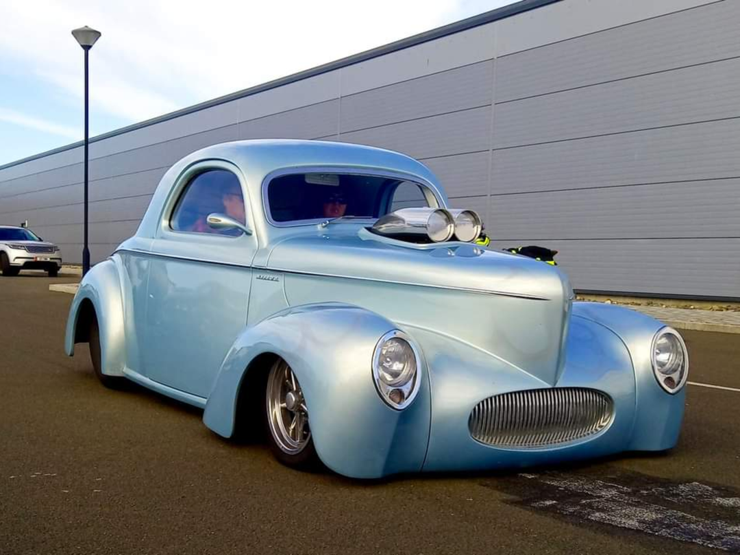 Modified 1941 Willy's Coupe Front Angle, Detailed Silhouette Metal Wall Art