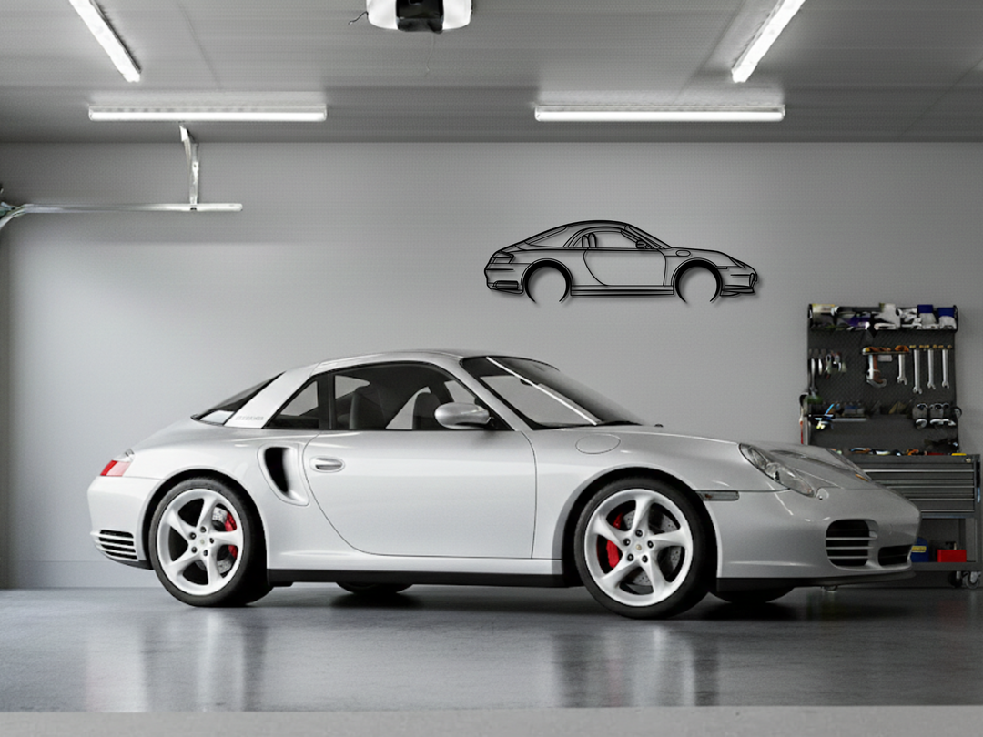 996 (911) Carrera cabriolet (with hardtop), Detailed Silhouette Metal Wall Art