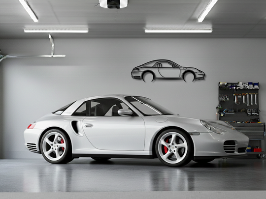 996 (911) Carrera cabriolet (with hardtop), Detailed Silhouette Metal Wall Art