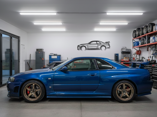 Skyline GTR 34, Detailed Silhouette Metal Wall Art