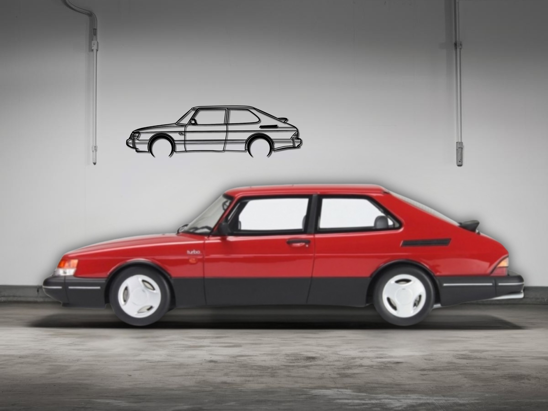 Saab 900, Detailed Silhouette Metal Wall Art