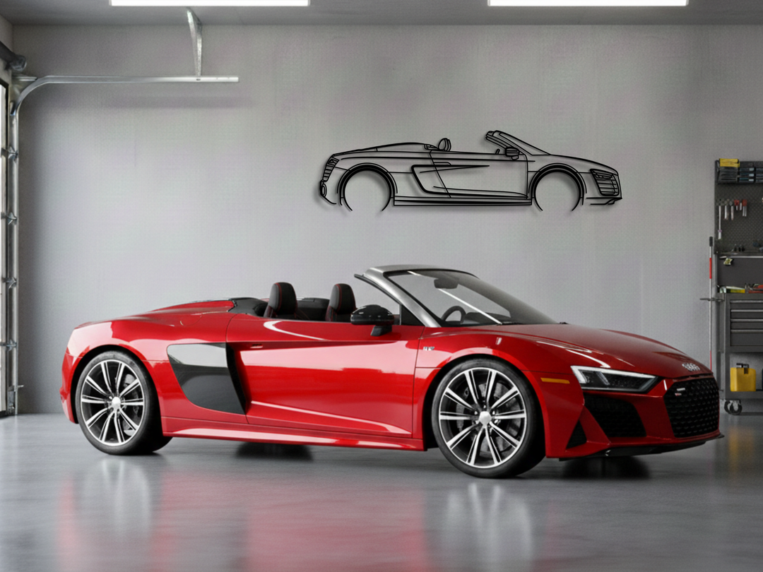 R8 Spyder, Detailed Silhouette Metal Wall Art