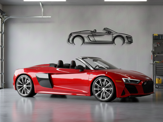 R8 Spyder, Detailed Silhouette Metal Wall Art