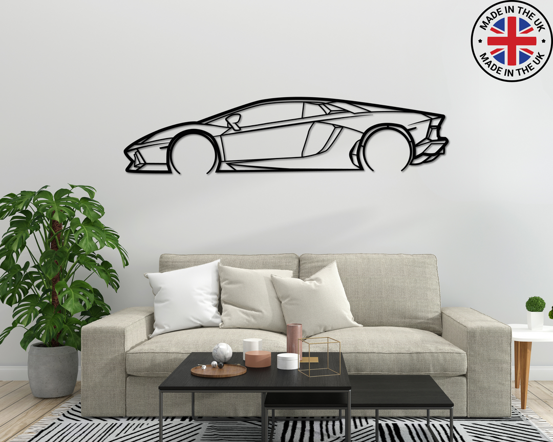 Lamborghini Aventador Metal car silhouette wall art, above couch