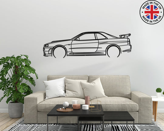 Skyline GTR 34, Detailed Silhouette Metal Wall Art