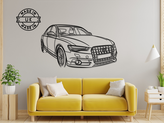 A6 S-line C7 Front Angle, Detailed angle Silhouette Metal Wall Art