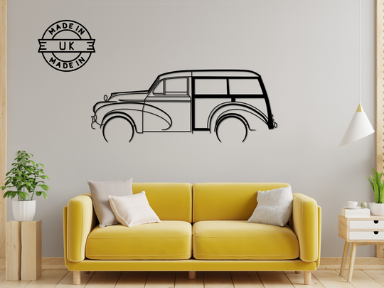 Morris Minor Traveler, Detailed Silhouette Metal Wall Art