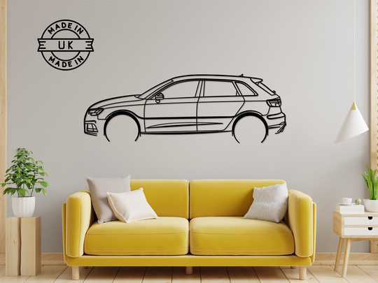 A3 8V Sportback, Detailed Silhouette Metal Wall Art