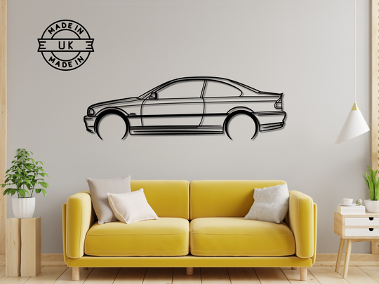 E46 M Sport Coupe, Detailed Silhouette Metal Wall Art