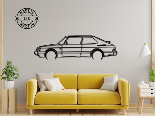 Saab 900, Detailed Silhouette Metal Wall Art