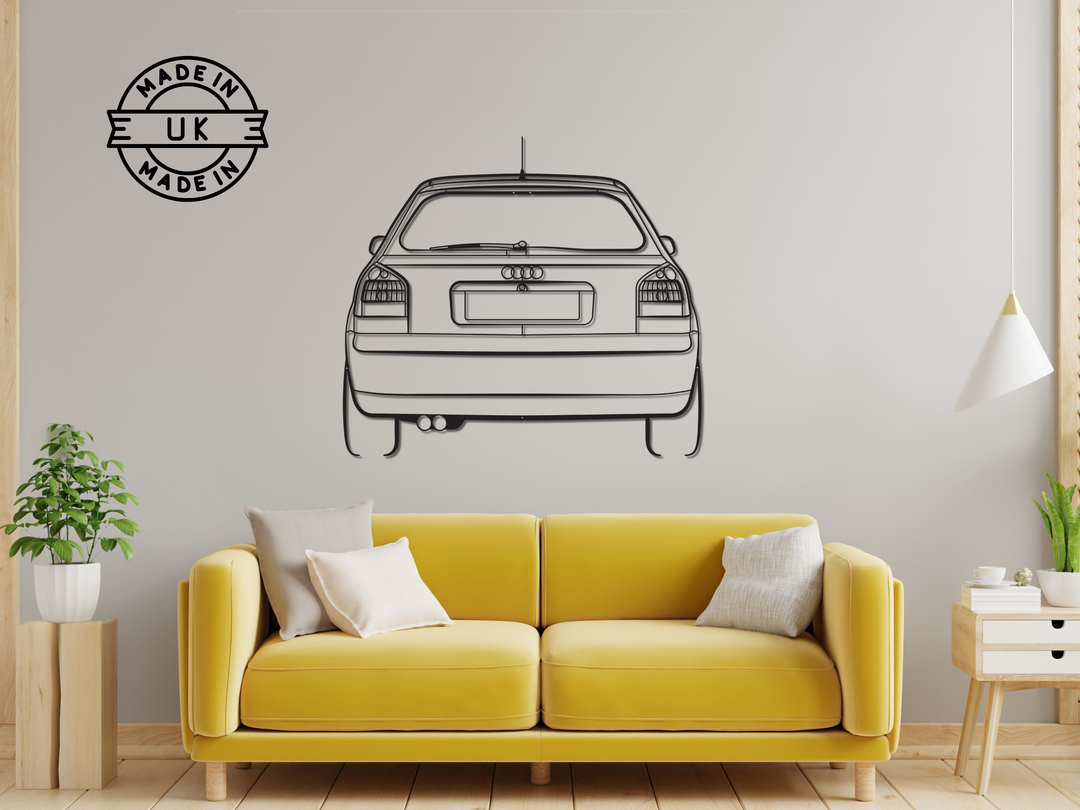A3 8L 96-03 Rear Angle, Detailed Silhouette Metal Wall Art