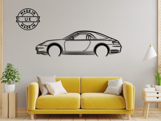 996 (911) Carrera cabriolet (with hardtop), Detailed Silhouette Metal Wall Art